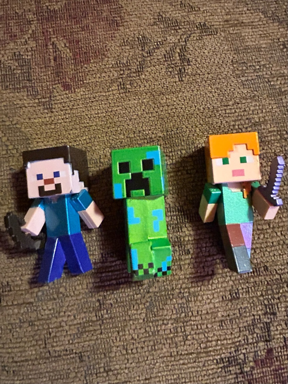 Minecraft Steve, Creeper, and Alex die cast Figures